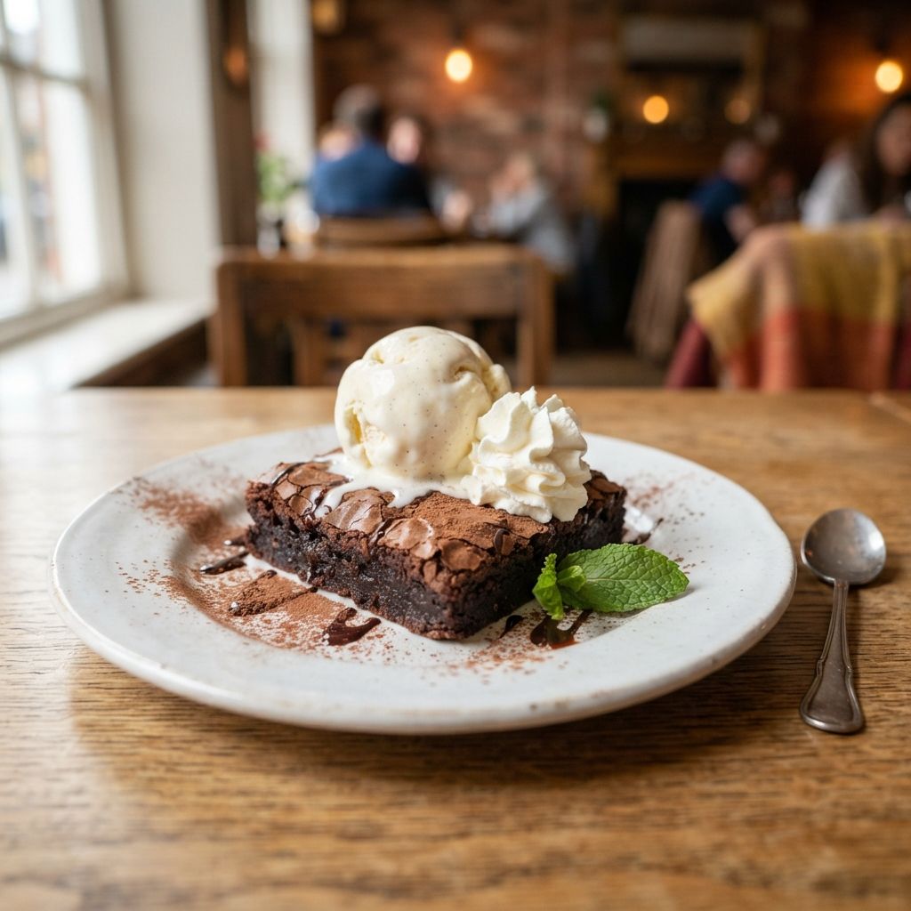 Brownie mit Eiscreme und Schlagsahne