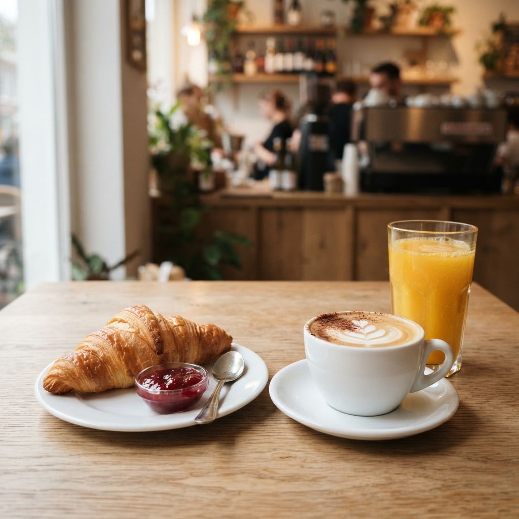 Croissantje met Jam, Cappuccino en Verse Jus d'Orange
