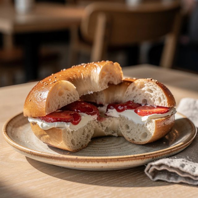 Aardbeienjam bagel