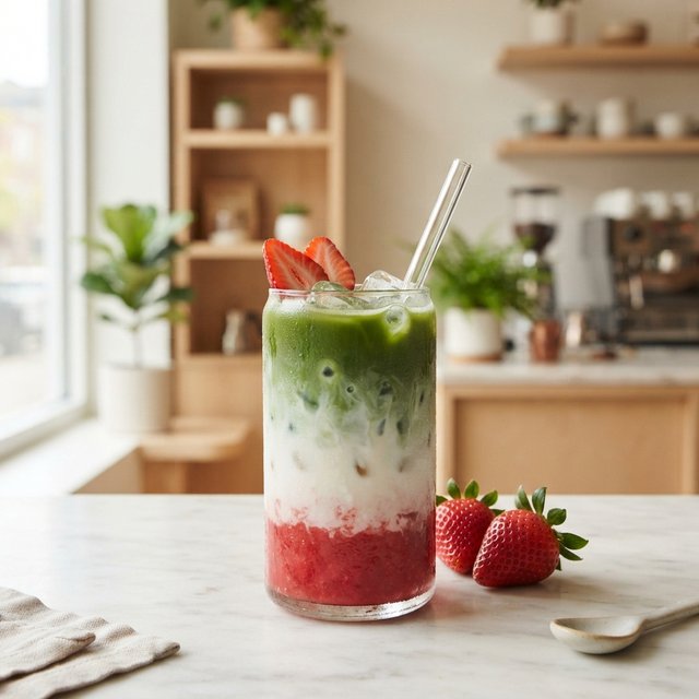 strawberry iced matcha