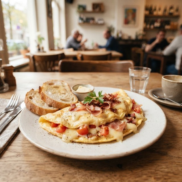 Omelet | 3 eieren m/ extra opties uit ham, kaas, bacon. tomaten *Opties vanaf