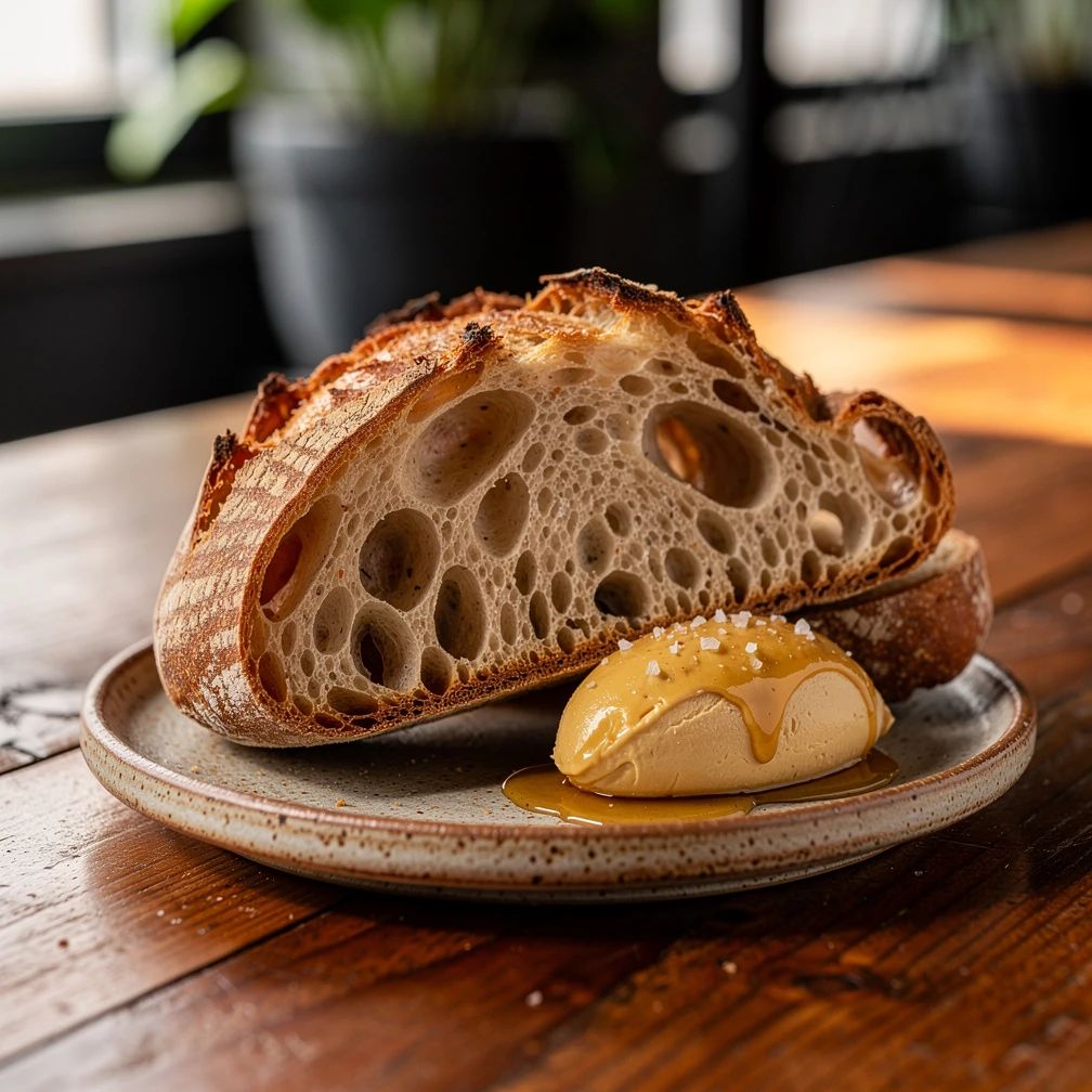 Zuurdesembrood met miso-honing boter