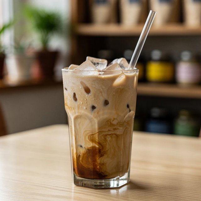Iced hojicha latte
