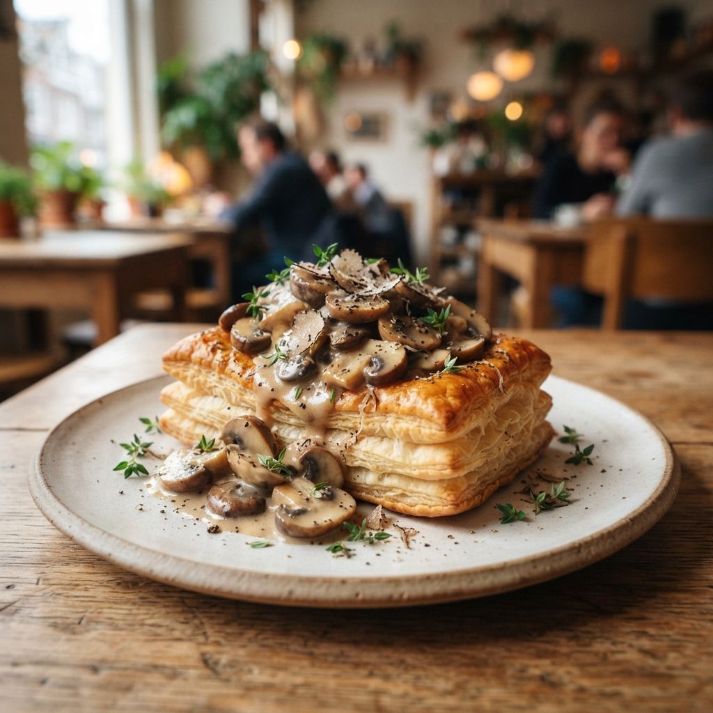 -Creamy Mushroom: Puff pastry, mushrooms, cream, butter, [mild] truffel