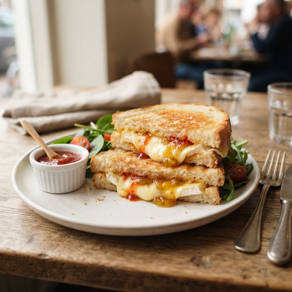 Toasties with brie, mango chutney & chilli sauce