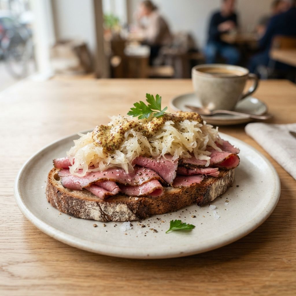 pastrami, zuurkool en mosterd