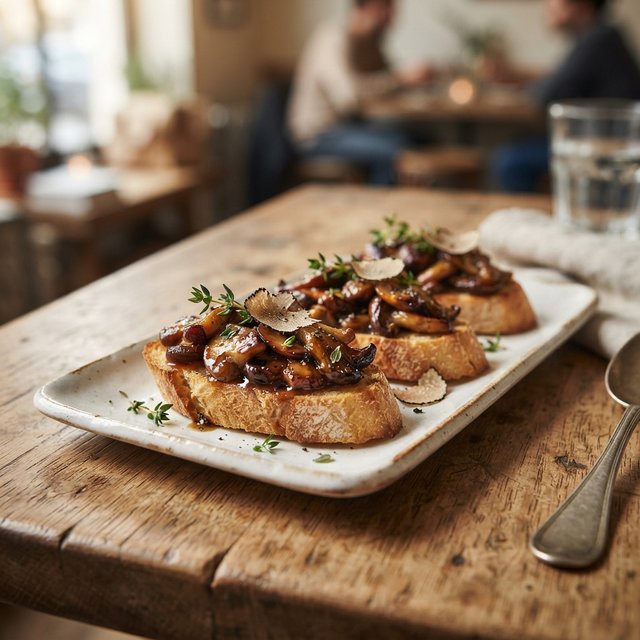 Crostini ai funghi e salsa al tartufo