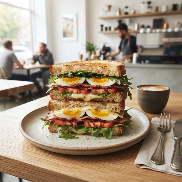 Boiled egg sandwich with Turkey bacon