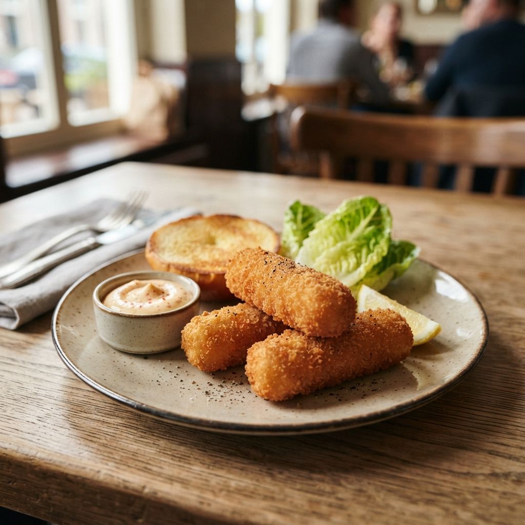 Garnalenkroketten (3) met geroosterde briochebol, romaine sla en chipotle mayonaise