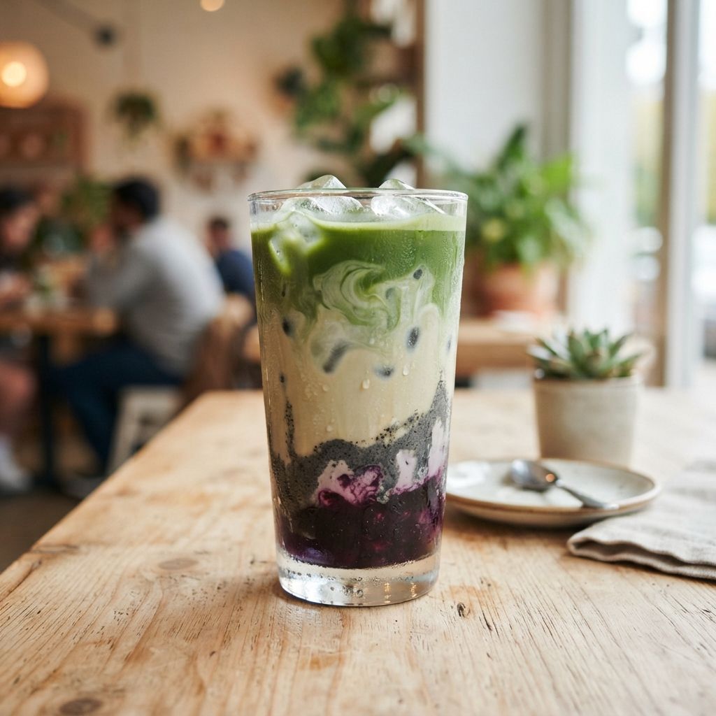 Iced bosbes-sesam matcha