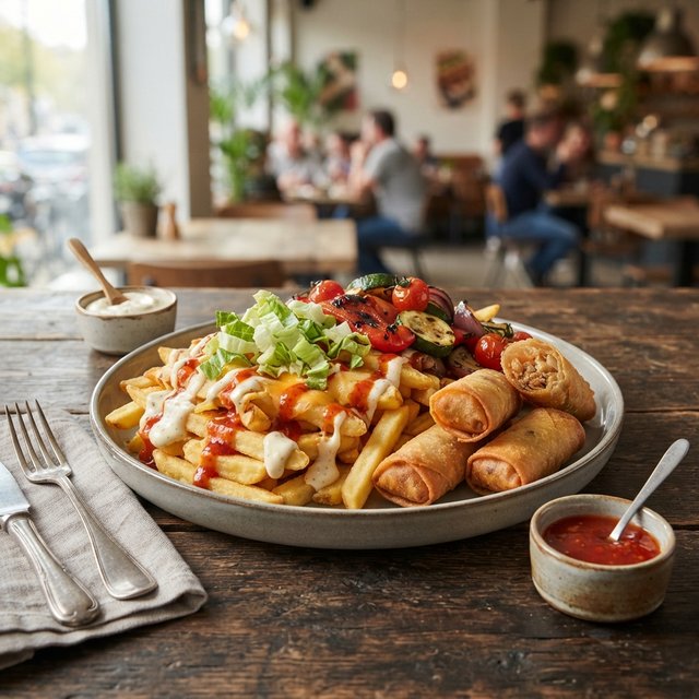 Friet met mini loempia’s