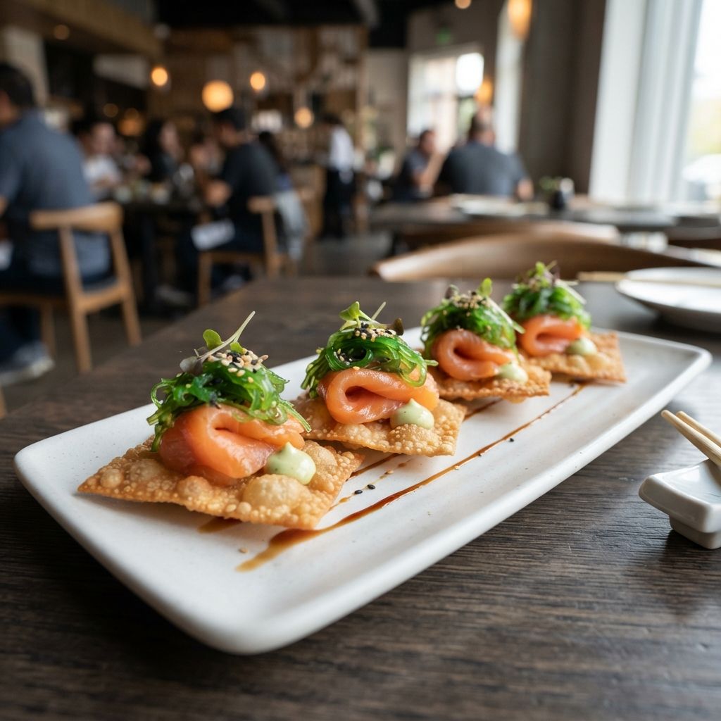 Gerookte zalm op wonton