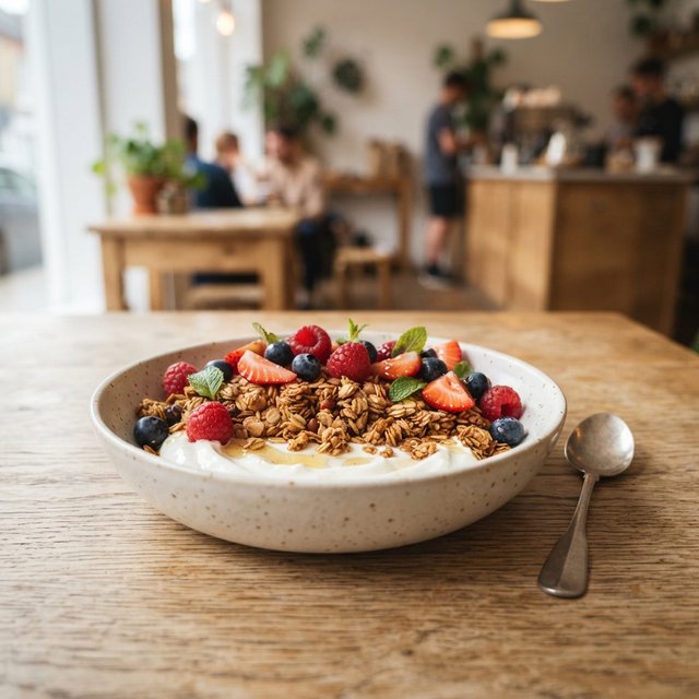 Granola with berries and yoghurt
