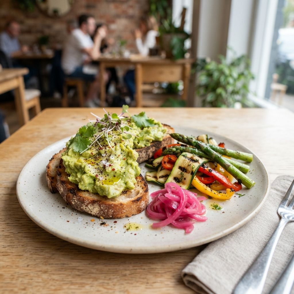 AVOCADO SMASH met gegrilde seizoensgroenten en zoet-zure rode ui