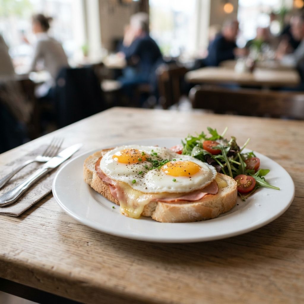 Baked 2 eggs on bread with Ham & Cheese
