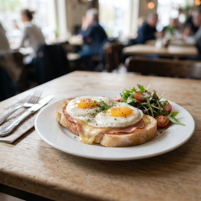 Baked 2 eggs on bread with Ham & Cheese