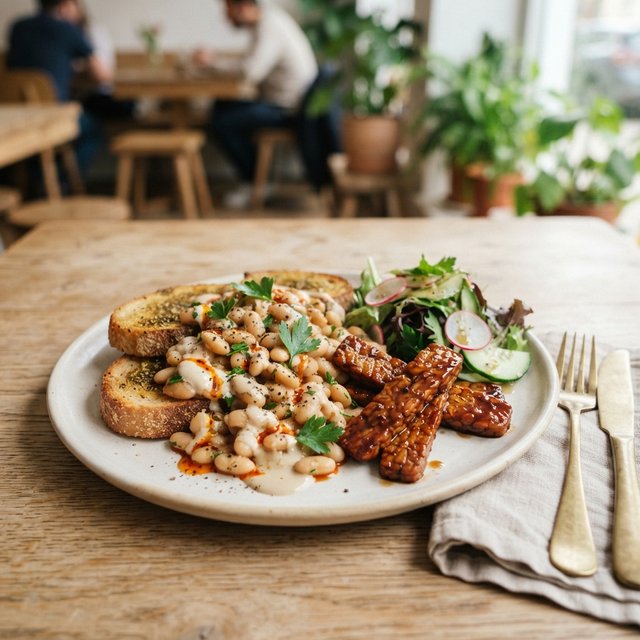 Herby Cannellini Beans & Sticky Tempeh on Za'atar Toast