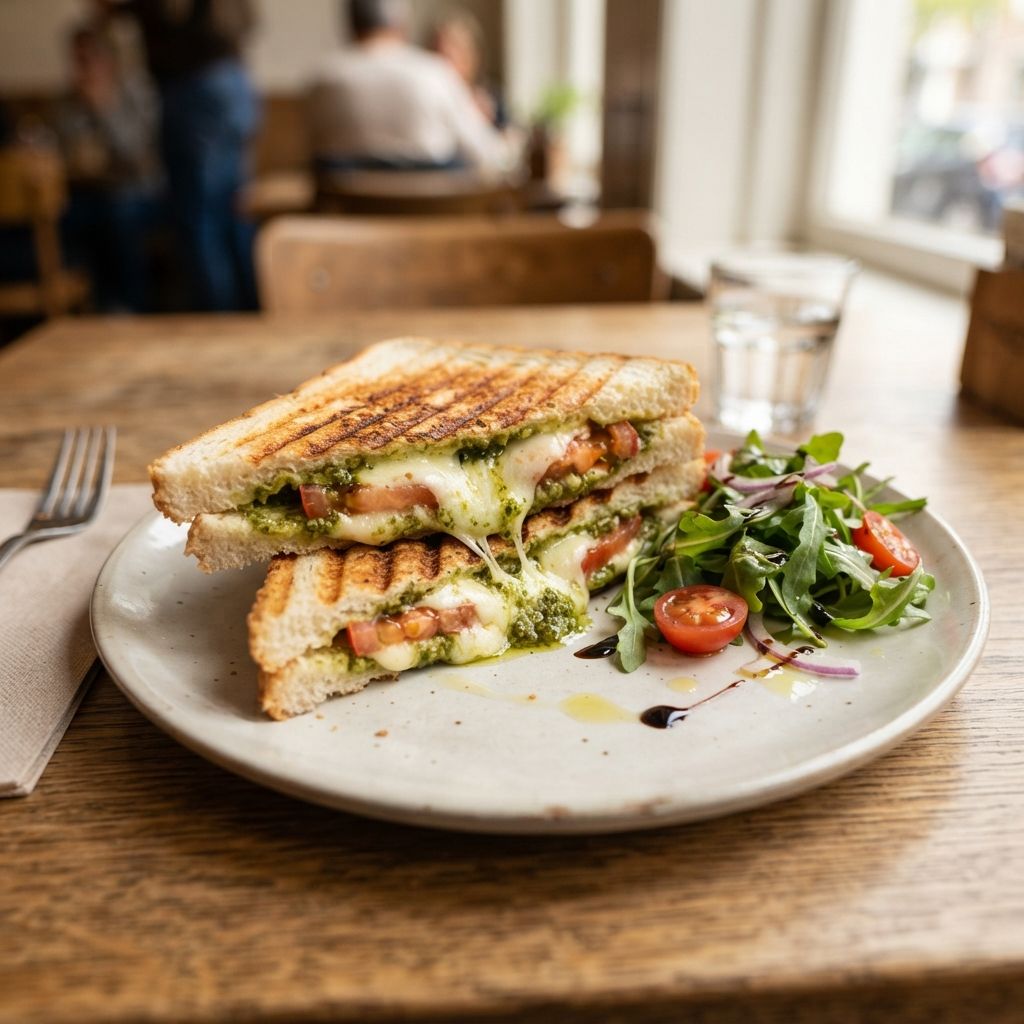 Tosti Caprese: tomaat, mozzarella & groene pesto