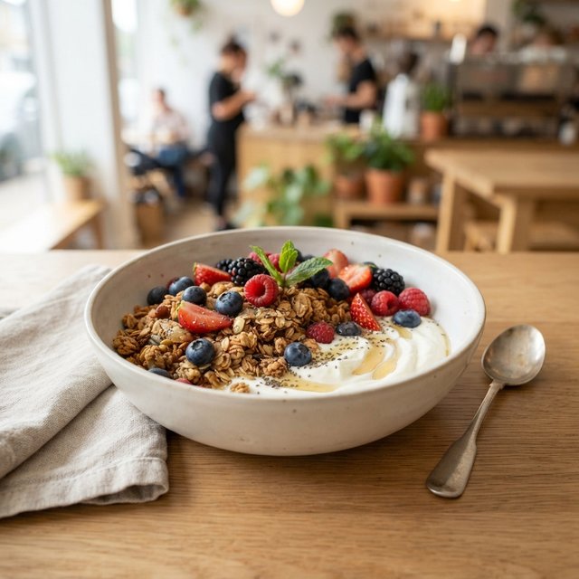 Granola met bessen en yoghurt