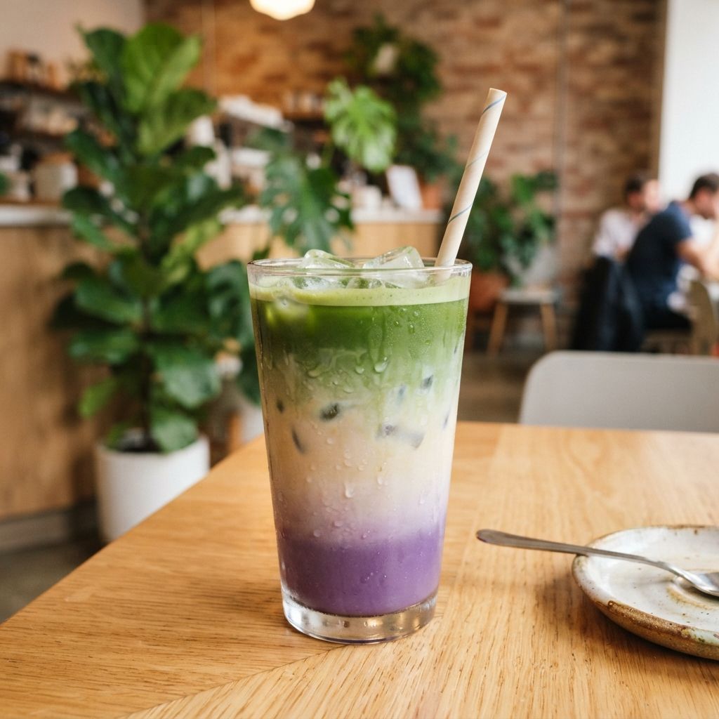 Iced kokos-ube matcha