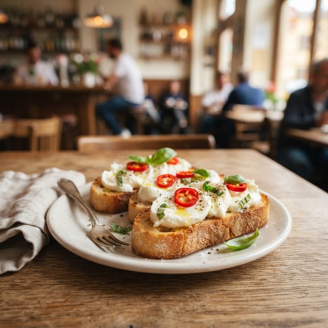 Crostini alla mozzarella di bufala e pepe spagnolo