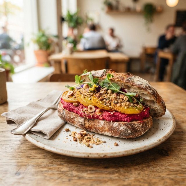 Broodje rode bietenhummus