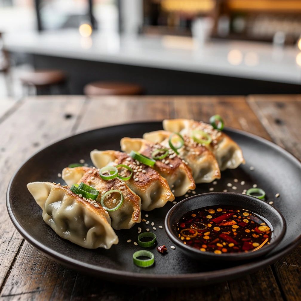 Gyoza's met sesam crispy chili olie