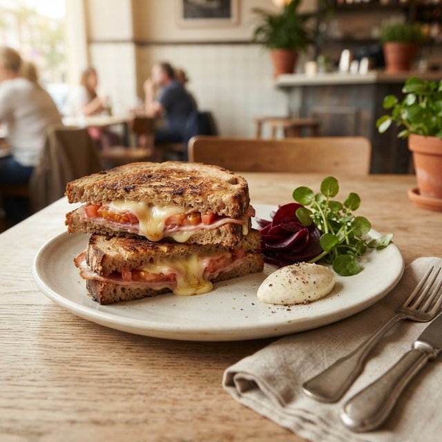 Tosti op landbrood met kaas, ham en tomaat