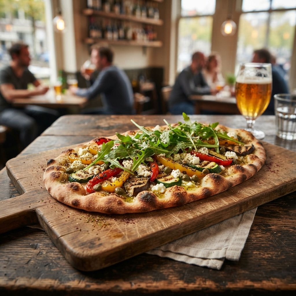 Feta, gegrilde groenten, kappertjes en rucola
